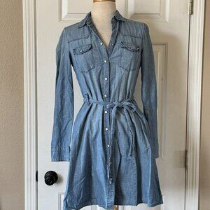 Gap 1969 Western Style Snap Button Denim Long Sleeve Shirt Dress Belted